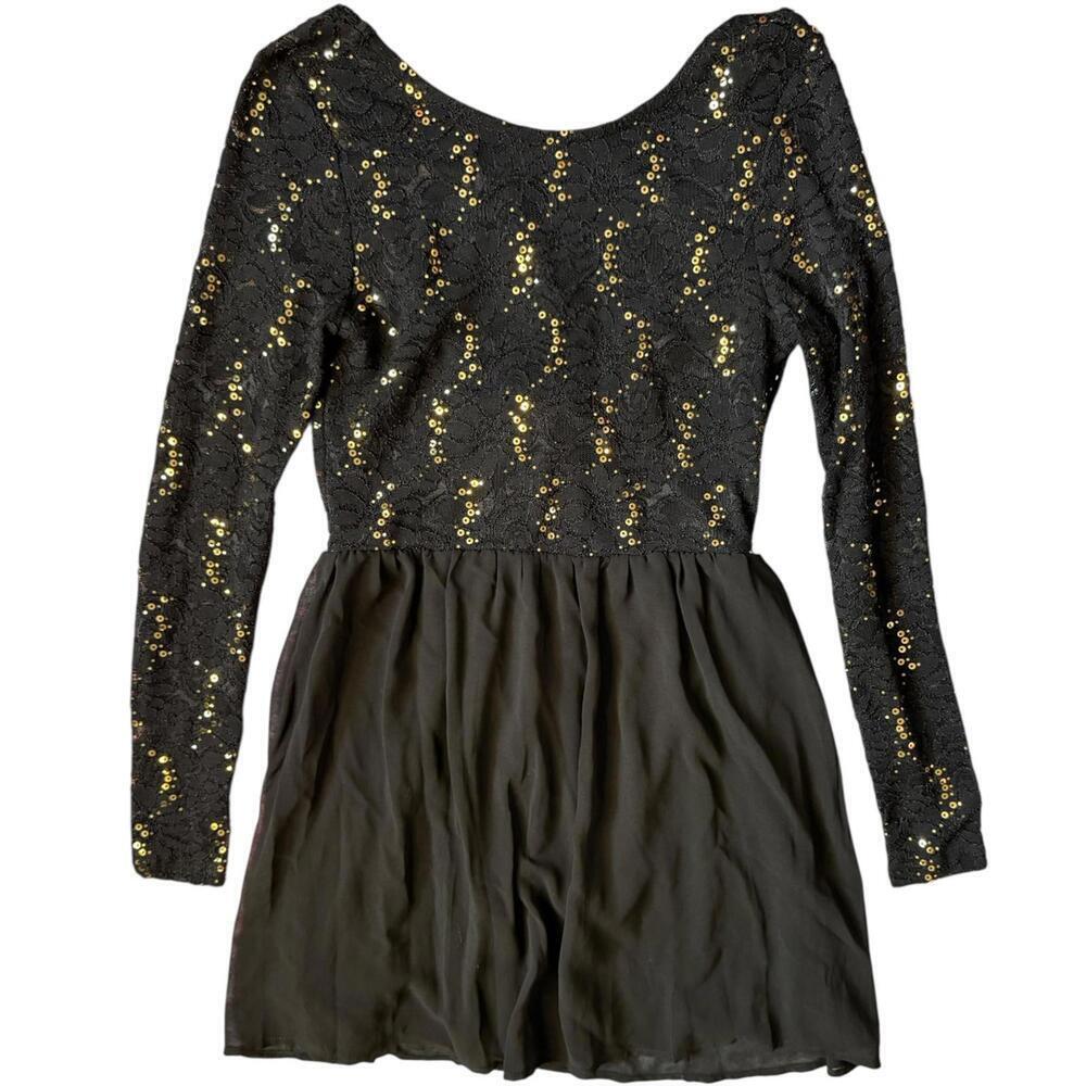 Windsor Black Sequin Lace Bow-Back Skater Dress L Women’s Party Holiday